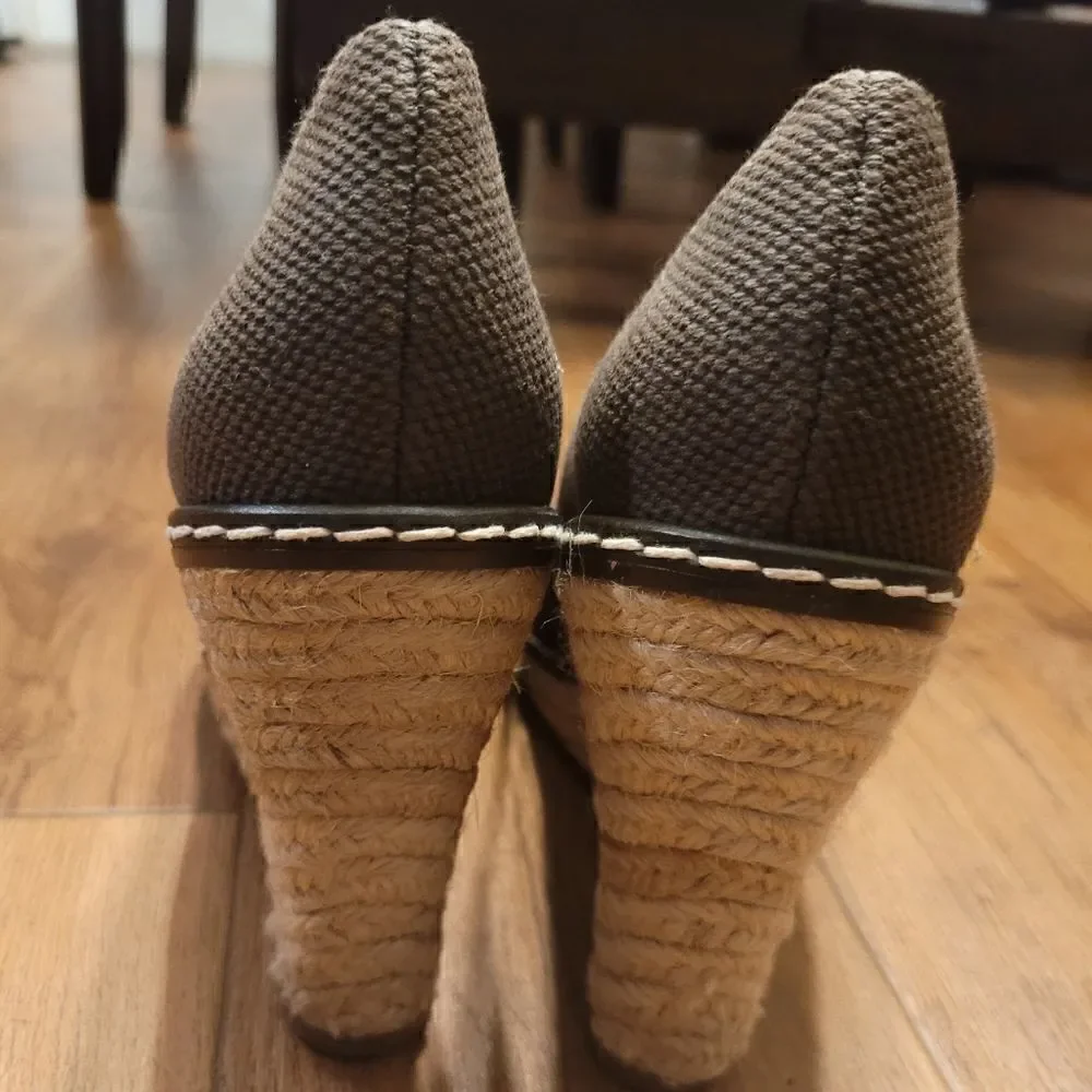 Tory Burch Canvas Espadrilles Wedge Brown Size 7 New